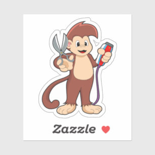 Monkey as Hairdresser with Scissors & Razor Sticker