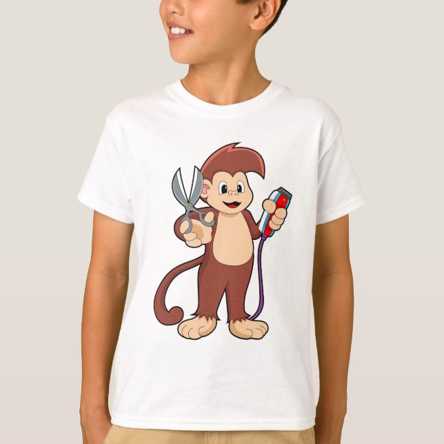 Monkey as Hairdresser with Scissors & Razor T-Shirt (Front)