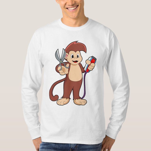 Monkey as Hairdresser with Scissors & Razor T-Shirt (Front)