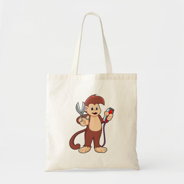 Monkey as Hairdresser with Scissors & Razor Tote Bag (Front)