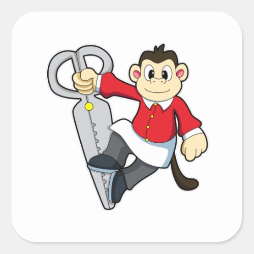 Monkey as Hairdresser with Scissors Square Sticker