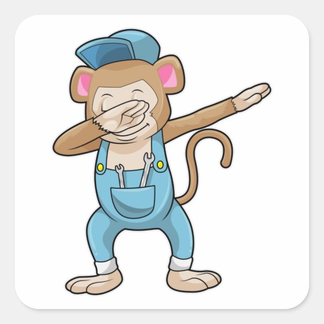 Monkey as Mechanic at Hip Hop Dance Dab Square Sticker (Front)