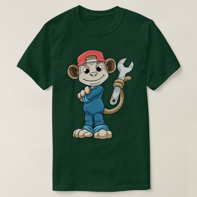 Monkey as Mechanic with Tools and Helmet T-Shirt (Design Front)