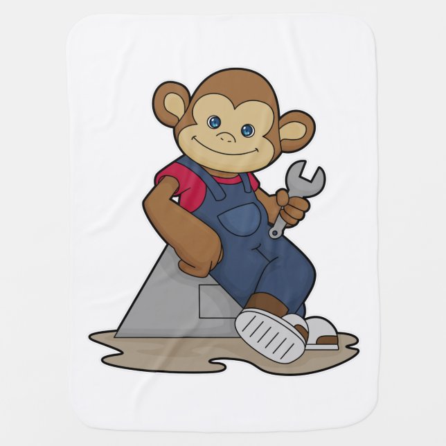 Monkey as Mechanic with Wrench Baby Blanket (Front)