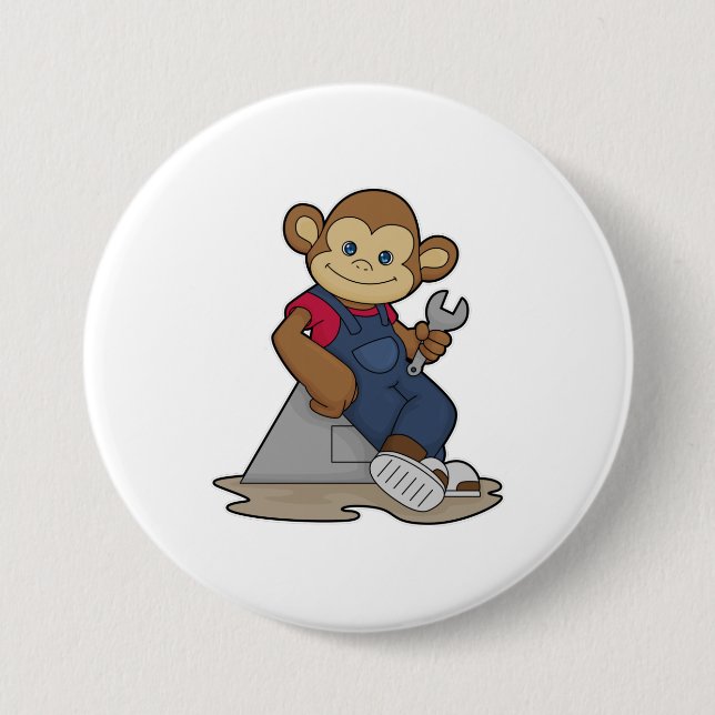 Monkey as Mechanic with Wrench Button (Front)