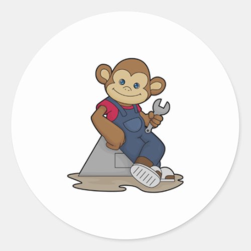 Monkey as Mechanic with Wrench Classic Round Sticker