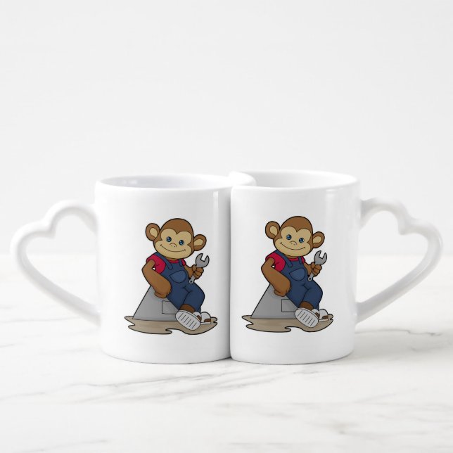 Monkey as Mechanic with Wrench Coffee Mug Set (Front Nesting)