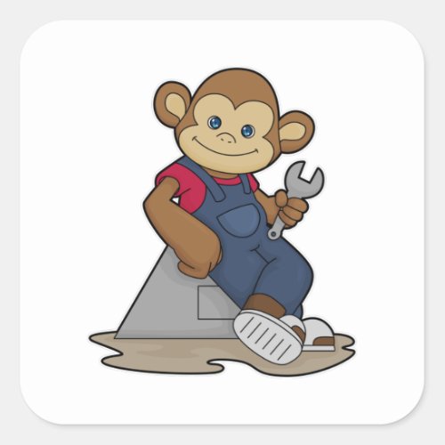 Monkey as Mechanic with Wrench Square Sticker