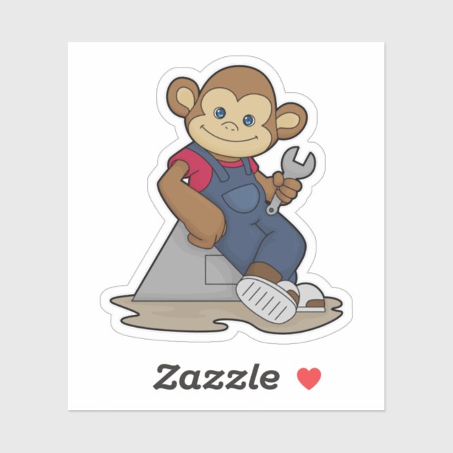 Monkey as Mechanic with Wrench Sticker (Sheet)