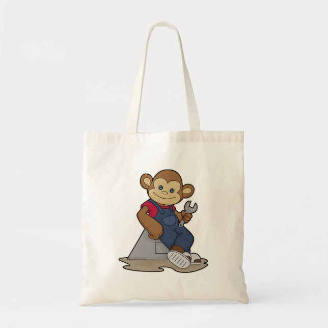 Monkey as Mechanic with Wrench Tote Bag (Front)