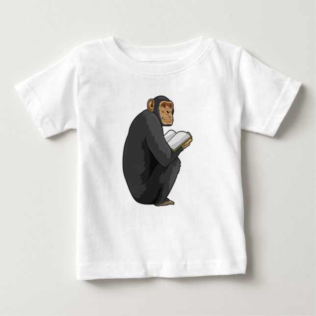 Monkey as Nerd with Book Baby T-Shirt (Front)