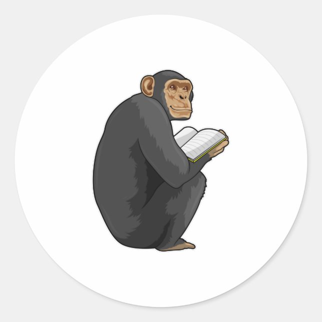 Monkey as Nerd with Book Classic Round Sticker (Front)