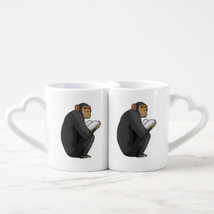 Monkey as Nerd with Book Coffee Mug Set