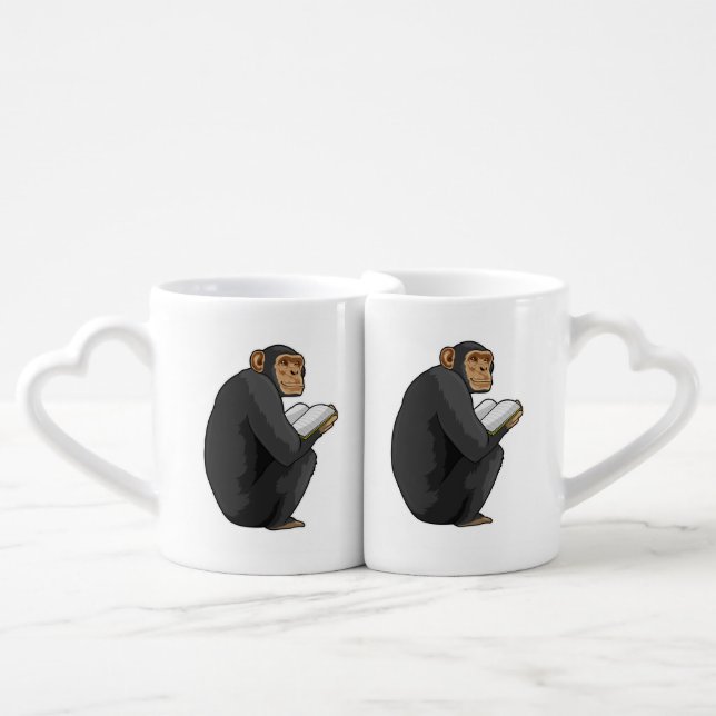 Monkey as Nerd with Book Coffee Mug Set (Front Nesting)