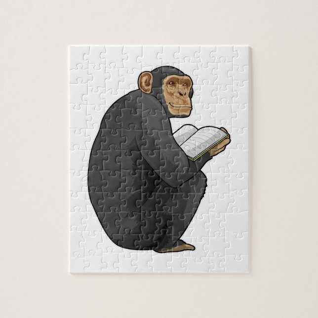 Monkey as Nerd with Book Jigsaw Puzzle (Vertical)