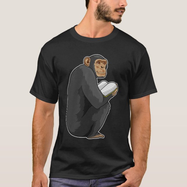 Monkey as Nerd with Book T-Shirt (Front)