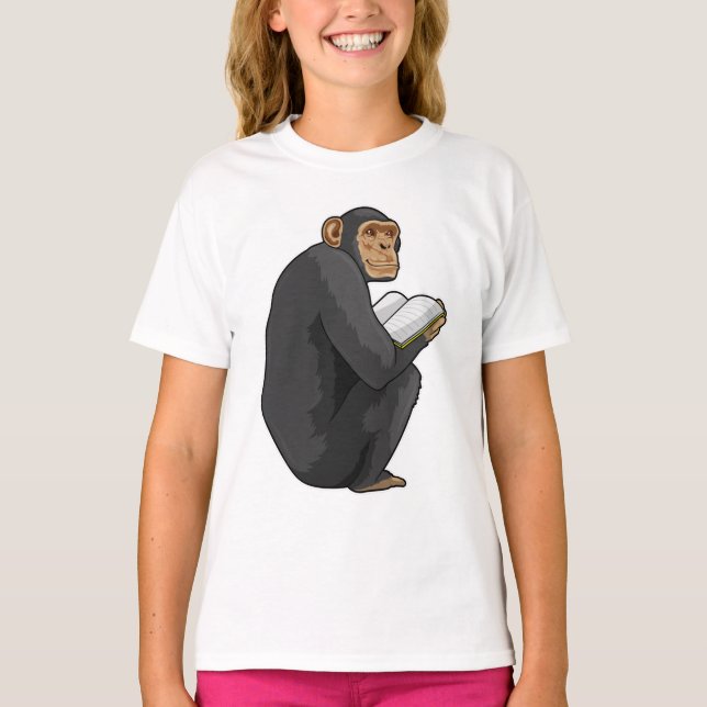 Monkey as Nerd with Book T-Shirt (Front)