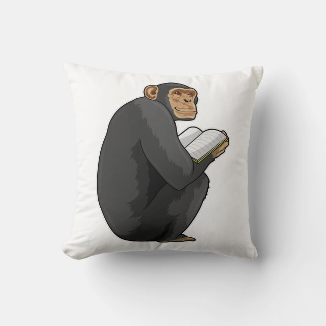 Monkey as Nerd with Book Throw Pillow (Front)