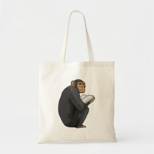 Monkey as Nerd with Book Tote Bag
