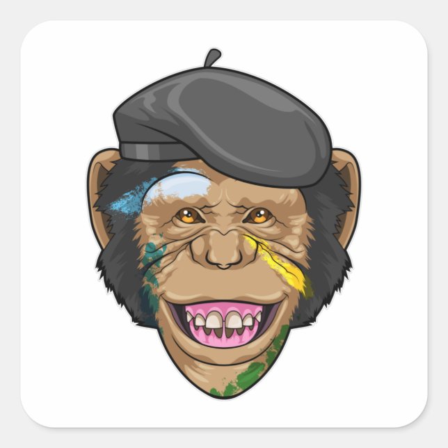 Monkey as Painter Square Sticker (Front)