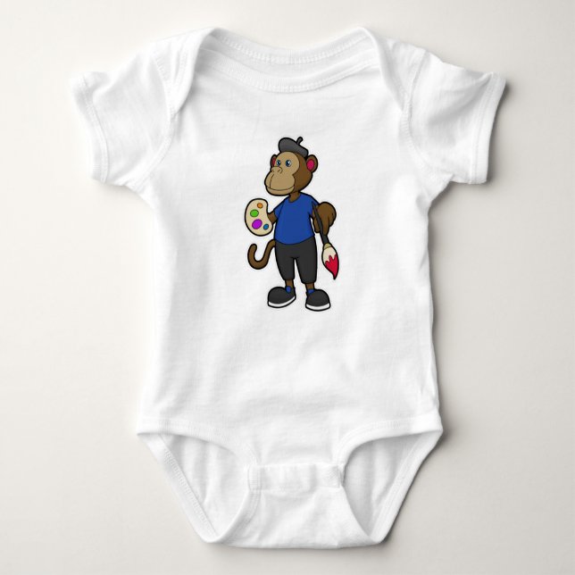 Monkey as Painter with Paint & Brush Baby Bodysuit (Front)