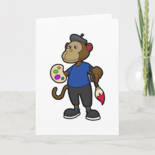 Monkey as Painter with Paint & Brush Card