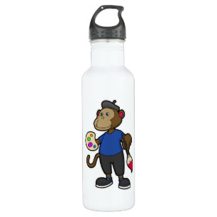 Monkey as Painter with Paint & Brush Stainless Steel Water Bottle