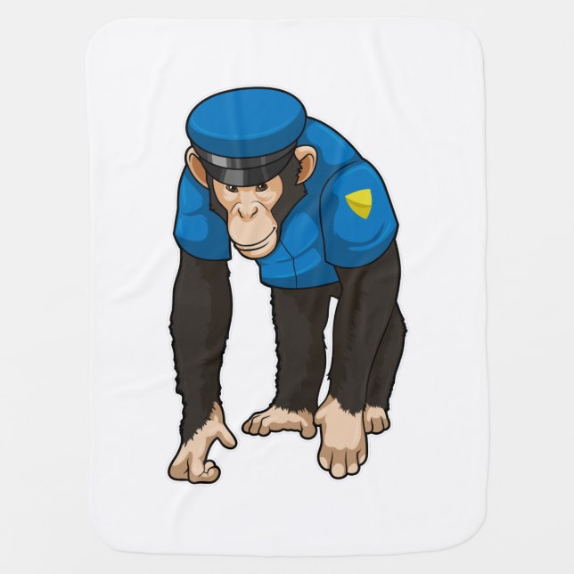 Monkey as Police officer with Uniform Baby Blanket (Front)