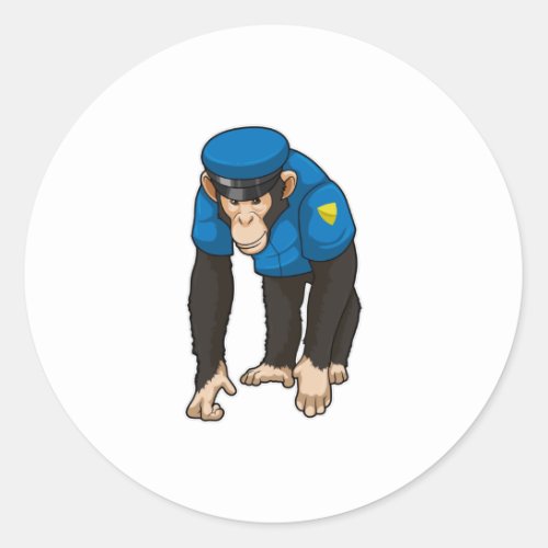 Monkey as Police officer with Uniform Classic Round Sticker