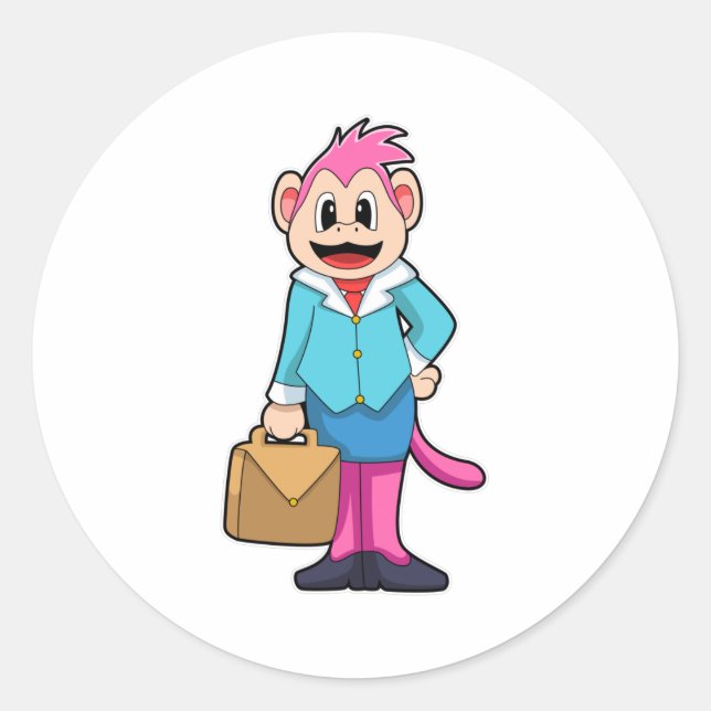 Monkey as Secretary with Bag Classic Round Sticker (Front)