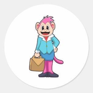 Monkey as Secretary with Bag Classic Round Sticker