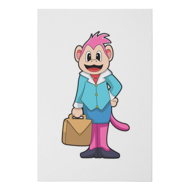 Monkey as Secretary with Bag Faux Canvas Print (Front)