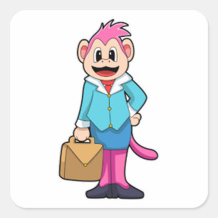 Monkey as Secretary with Bag Square Sticker