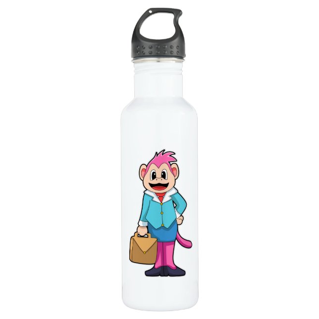 Monkey as Secretary with Bag Stainless Steel Water Bottle (Front)