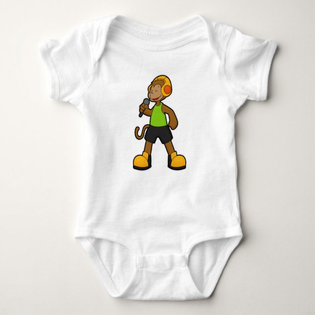 Monkey as Singer with Microphone & Headphone Baby Bodysuit (Front)