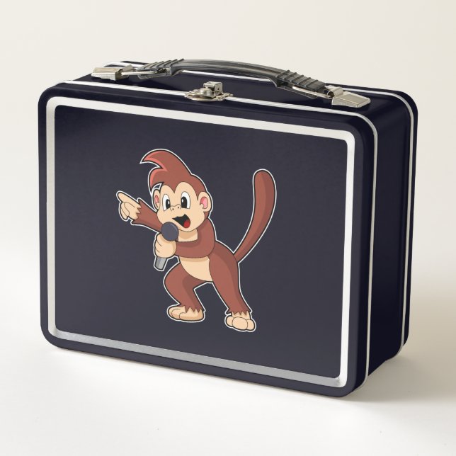 Monkey as Singer with Microphone.PNG Metal Lunch Box (Front)