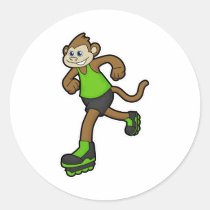 Monkey as Skater with Inline skates Classic Round Sticker
