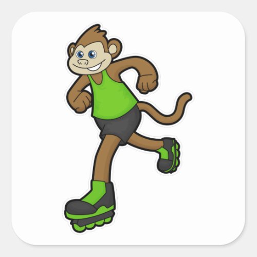 Monkey as Skater with Inline skates Square Sticker