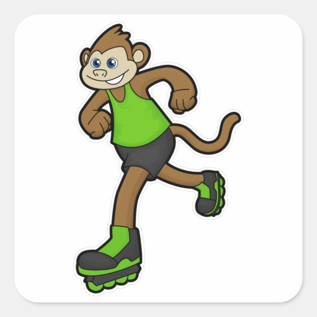 Monkey as Skater with Inline skates Square Sticker (Front)