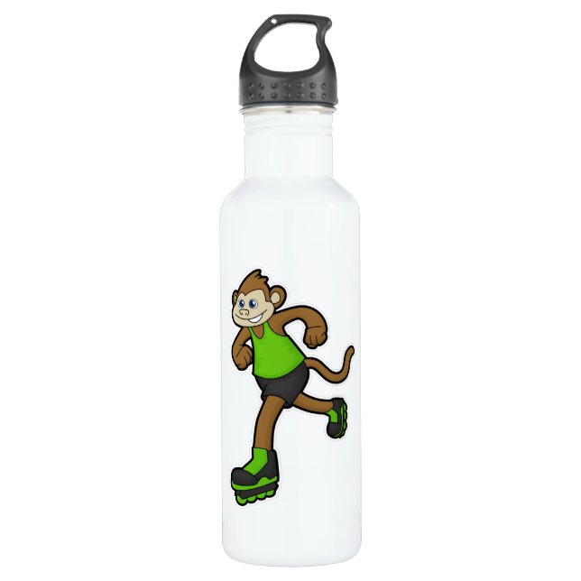 Monkey as Skater with Inline skates Stainless Steel Water Bottle (Front)