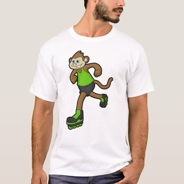 Monkey as Skater with Inline skates T-Shirt (Front)