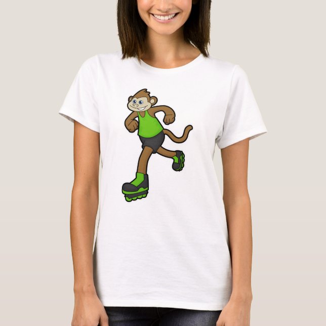 Monkey as Skater with Inline skates T-Shirt (Front)