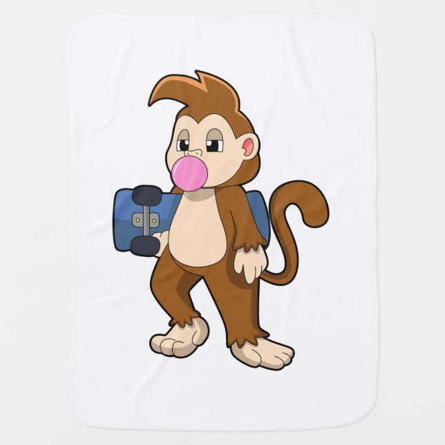 Monkey as Skater with Skateboard Baby Blanket (Front)
