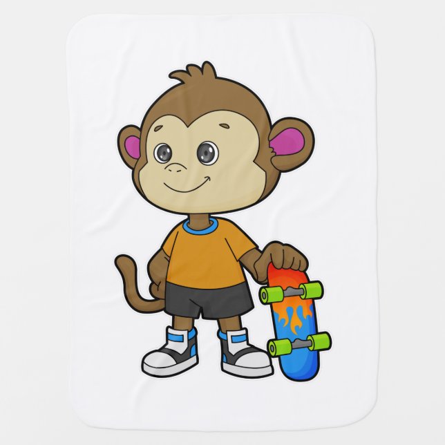 Monkey as Skater with Skateboard Baby Blanket (Front)