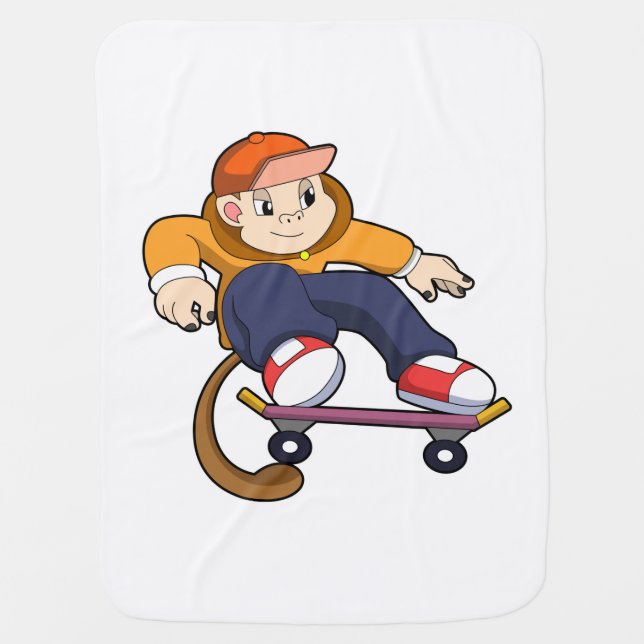 Monkey as Skater with Skateboard Baby Blanket (Front)