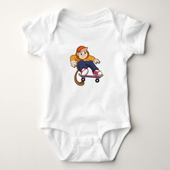Monkey as Skater with Skateboard Baby Bodysuit (Front)