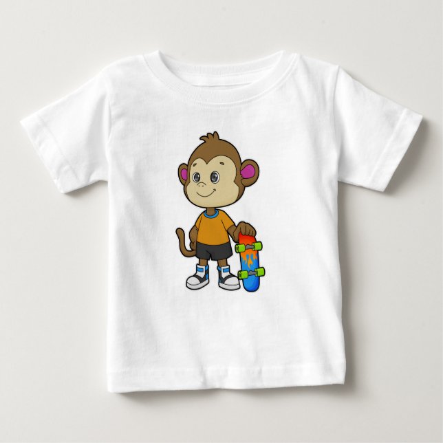 Monkey as Skater with Skateboard Baby T-Shirt (Front)