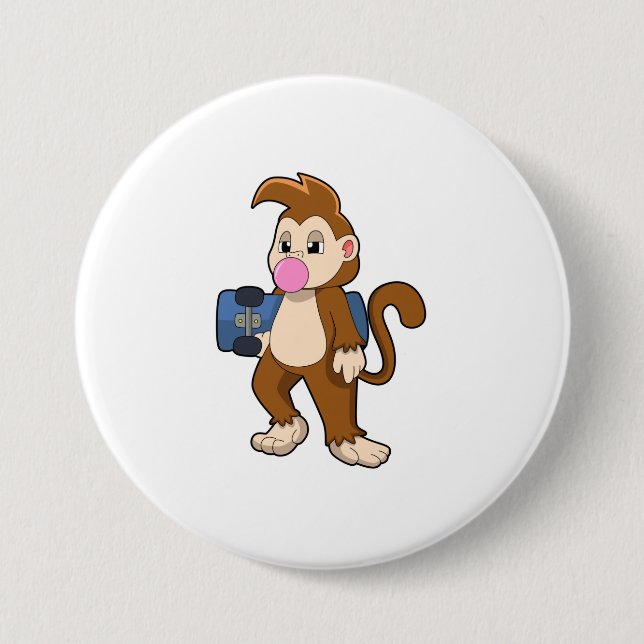 Monkey as Skater with Skateboard Button (Front)