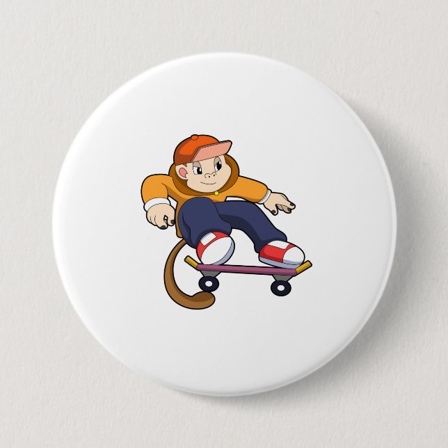 Monkey as Skater with Skateboard Button (Front)
