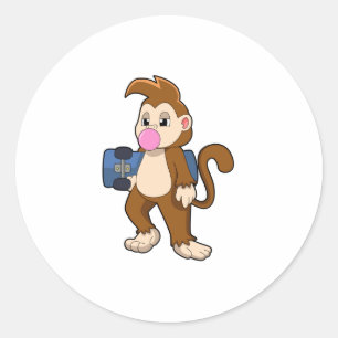 Monkey as Skater with Skateboard Classic Round Sticker